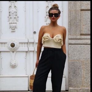 LAST CHANCE Zara Strapless flower rosette rose 3D Crop Top tube bustier medium